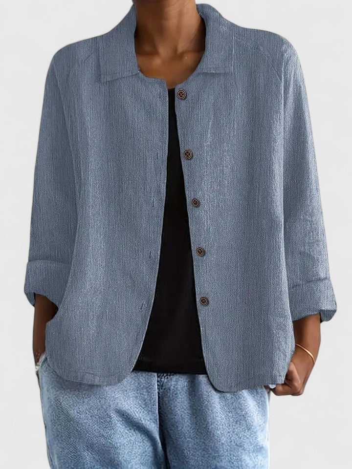 Collared Long Sleeve Button Front Linen Look Shirt 5