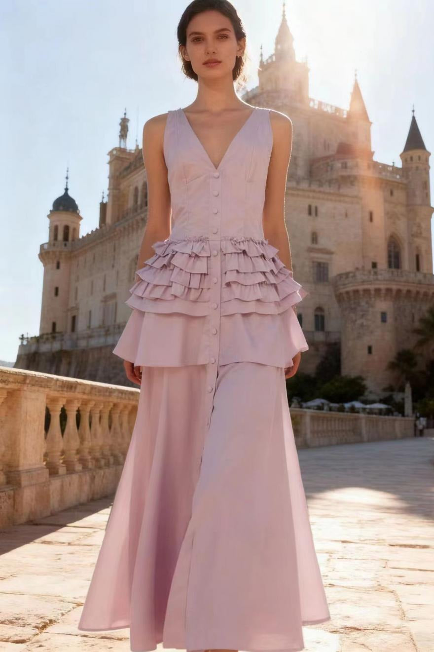 Deep V-Neck Sleeveless Corset Tiered Fit and Flare Midi Dress - View 15