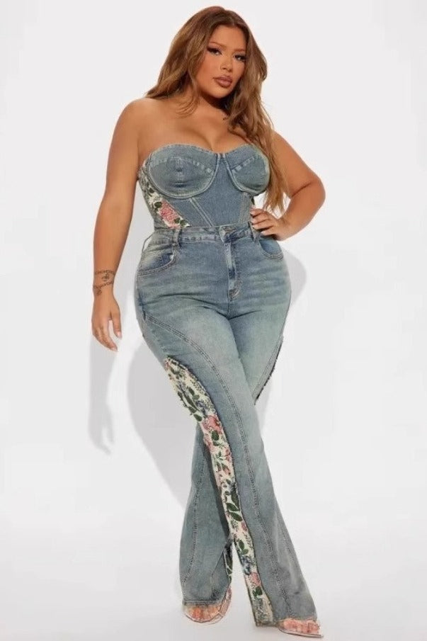 Floral Flared Denim Jeans
