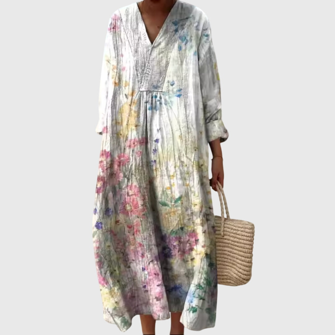 V-Neck Long Sleeve Striped Patchwork Maxi Dress 5