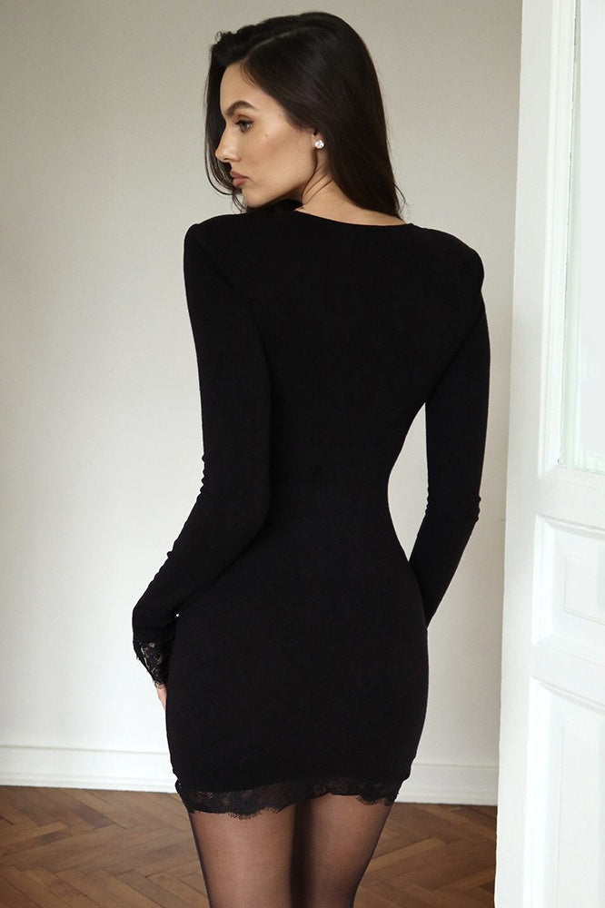 Deep V-Neck Lace Bodycon Dress