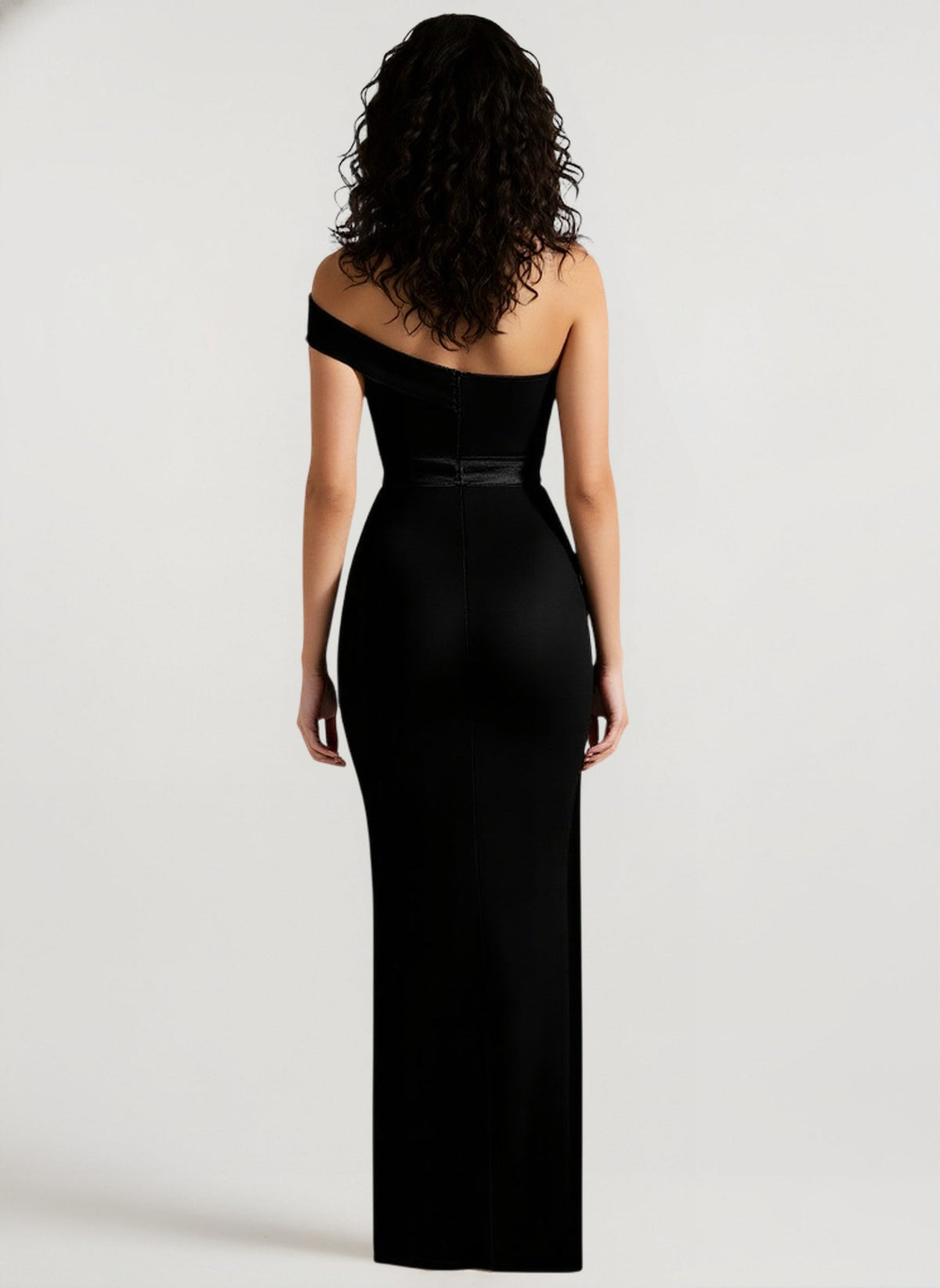 Satin Strapless Cut Out Peplum Rhinestone Column Maxi Dress - View 6