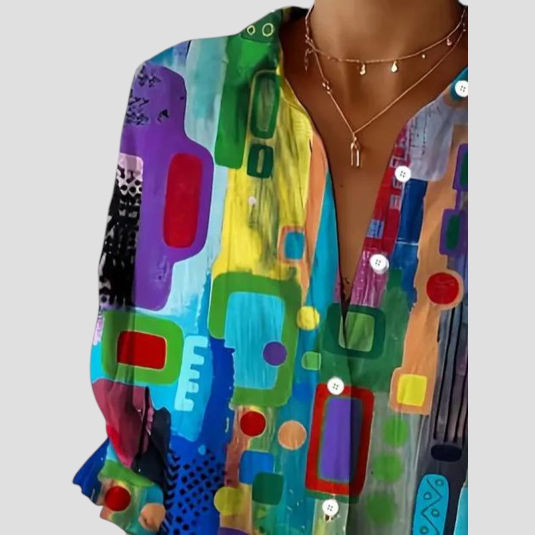 Abstract Print Long Sleeve Button Front Shirt 4