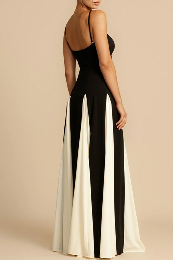 Spaghetti Strap Sweetheart Panelled Fit and Flare Maxi Gown - View 2