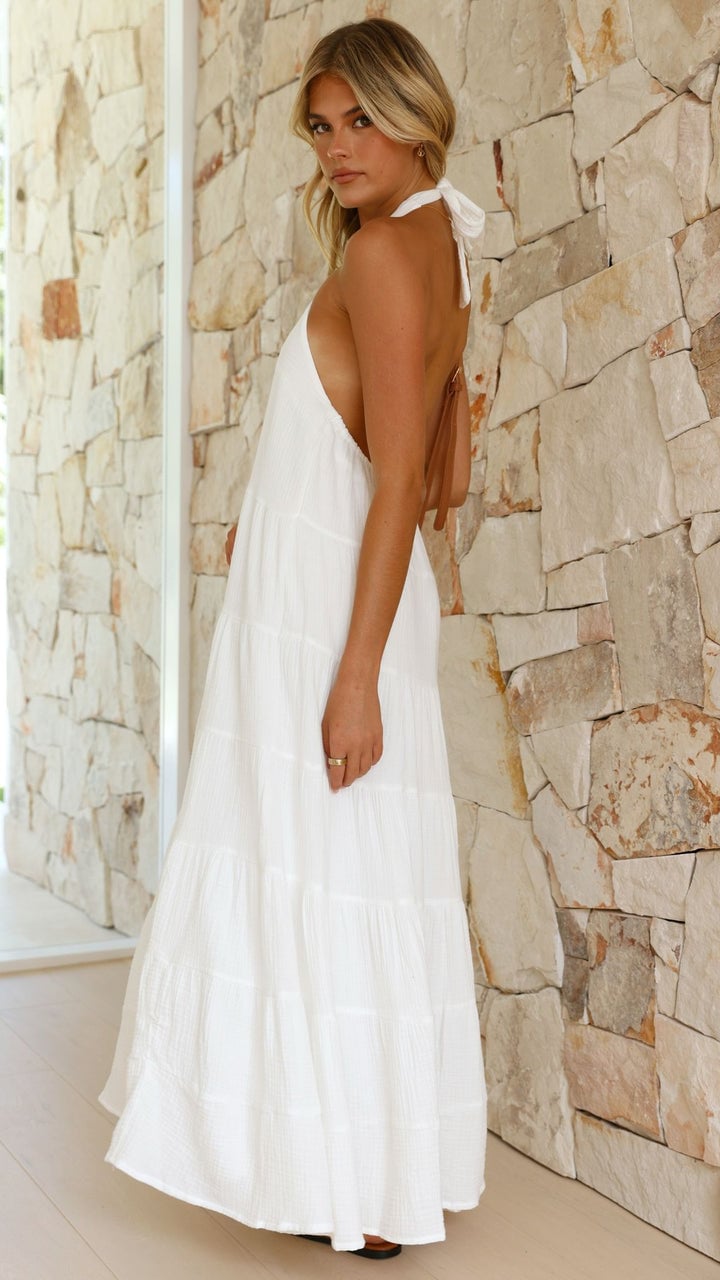 Halter Neck Tiered Crinkle Texture A-Line Maxi Summer Dress - View 4