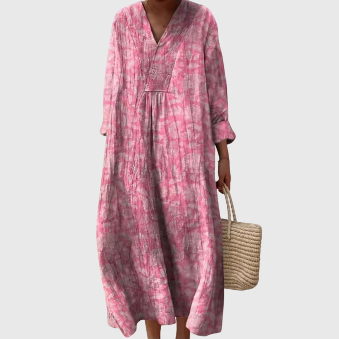 V-Neck Long Sleeve Striped Patchwork Maxi Dress 4