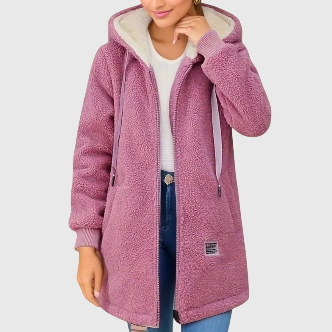Hooded Zip Front Sherpa Fleece Longline Jacket 4