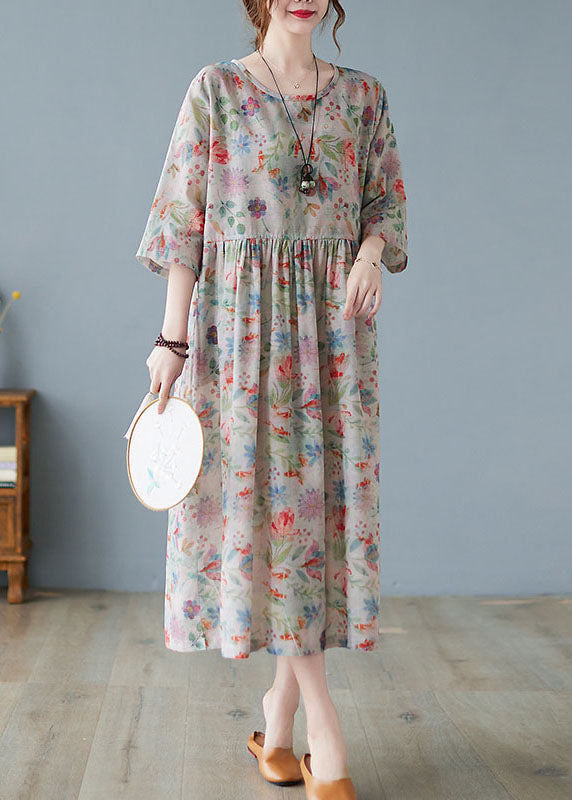 Watercolor Floral Print Round Neck Half Sleeve Maxi Dress - View 2