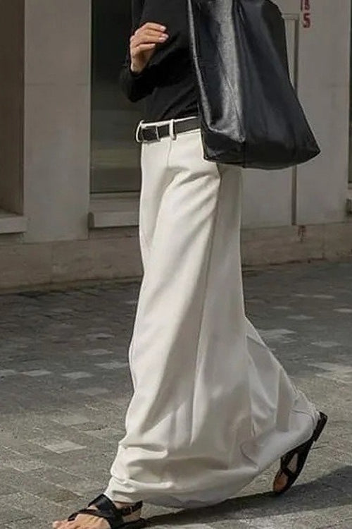 Relaxed Fit Cream Office Midi Skirt