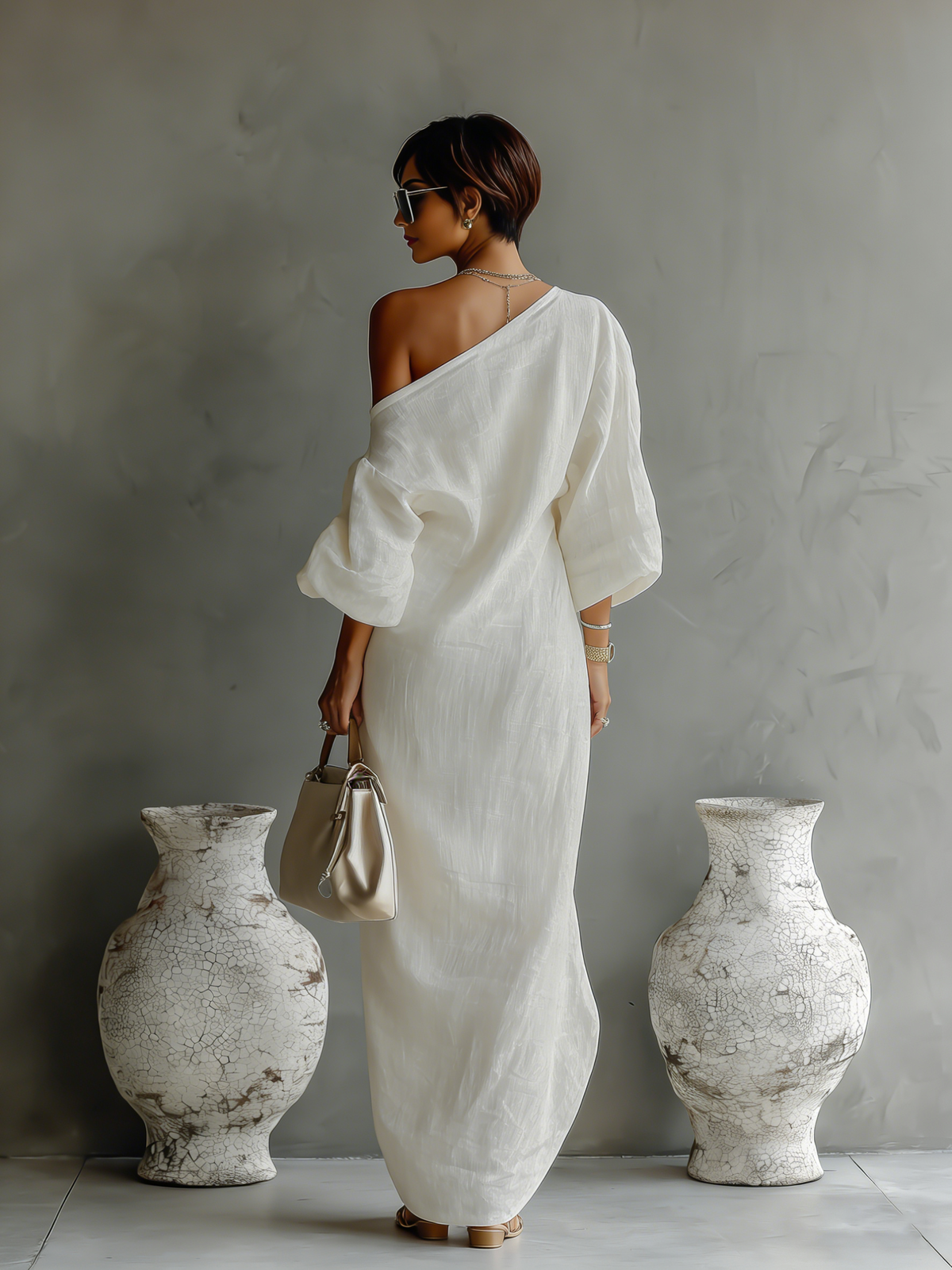 Off Shoulder Batwing Sleeve Crinkle Maxi Dress 8