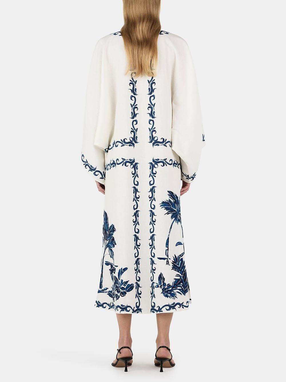 Palm Print V-Neck Long Sleeve Kaftan Midi Dress - View 4