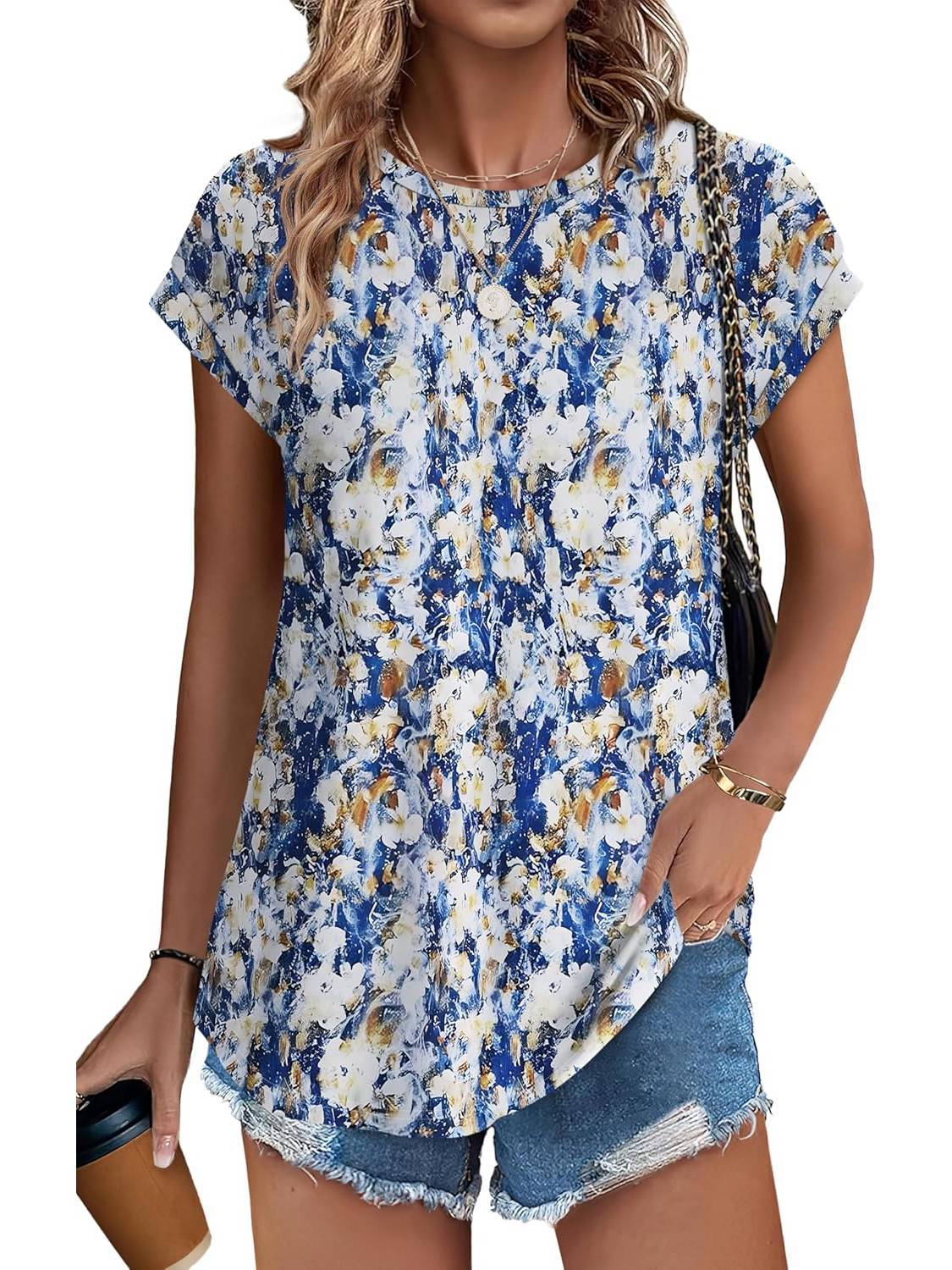 Leaf Print Round Neck Cap Sleeve Top 10