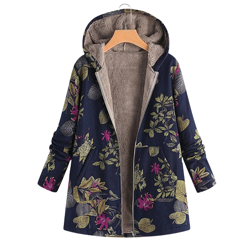 Floral Print Hooded Fleece Lined Zip Front Coat 2