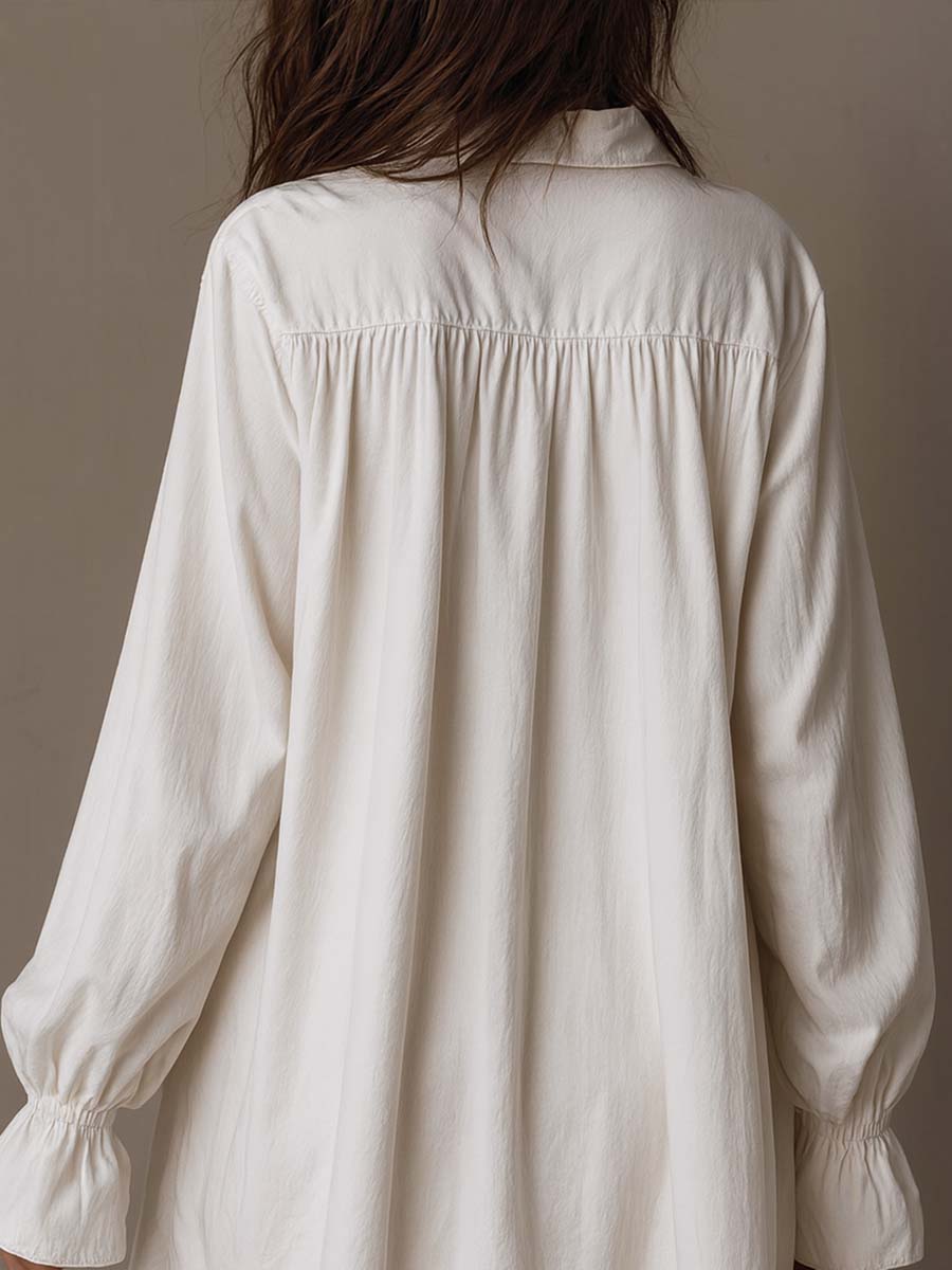Lace Trim Long Sleeve High Low Shirt Dress 4