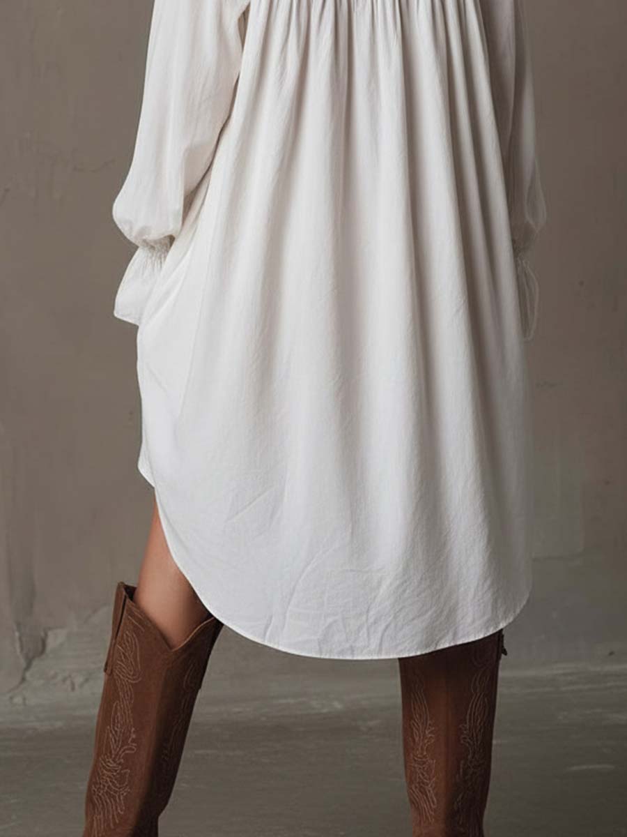 Lace Trim Long Sleeve High Low Shirt Dress 5