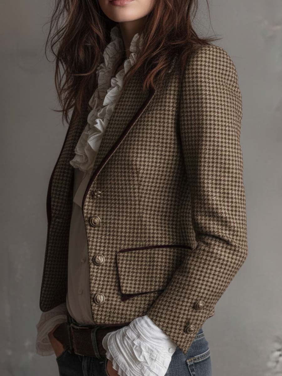 Houndstooth Notch Lapel Tweed Blazer 2