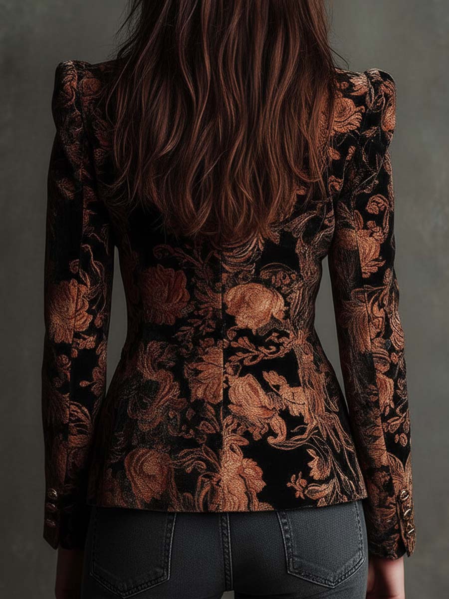 Floral Brocade Velvet Single Button Blazer 6