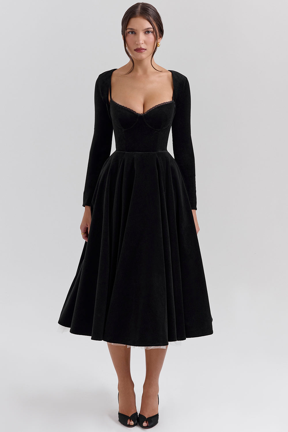 Black Velvet Tulle Midi Dress - View 4