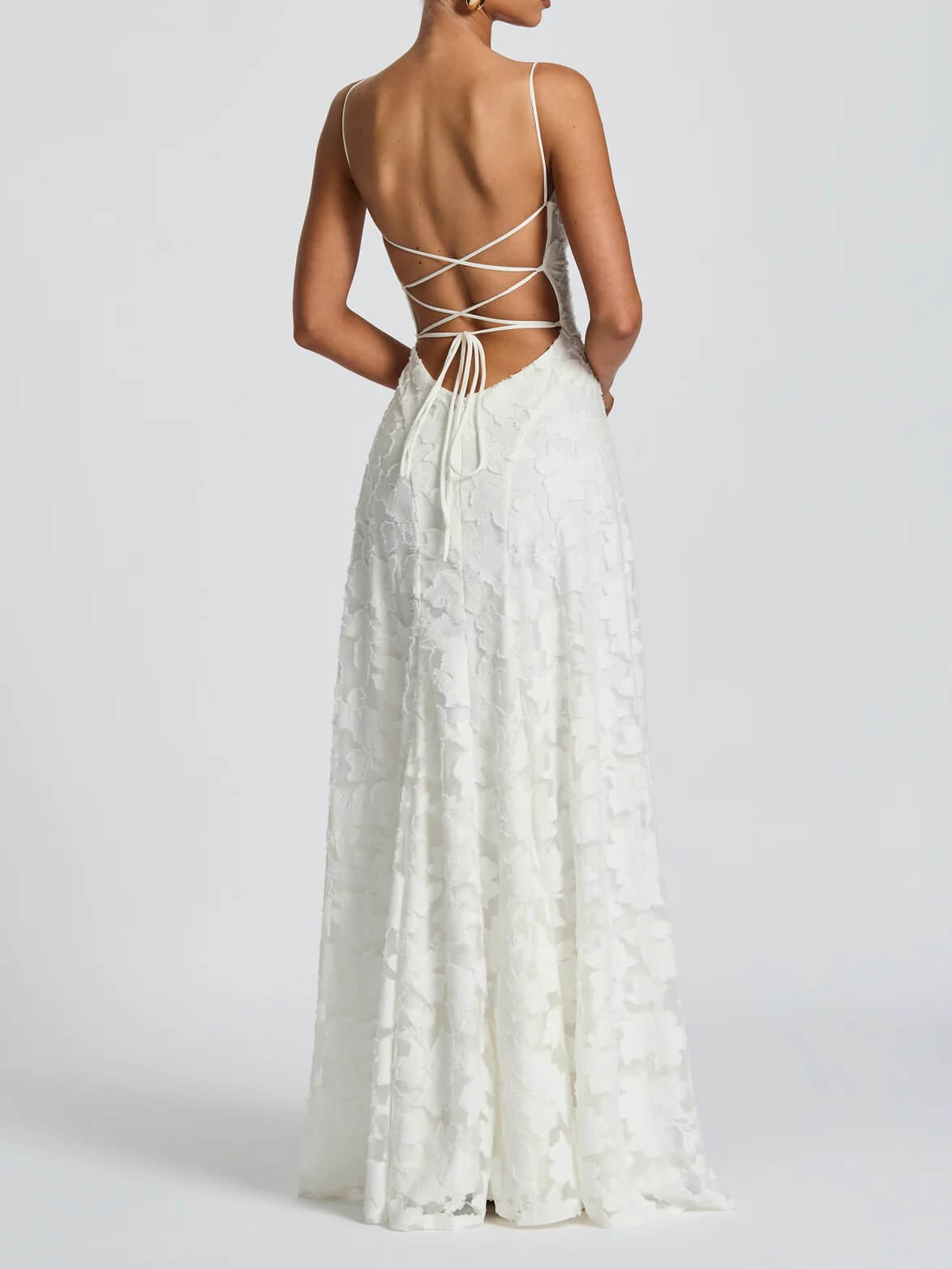 Floral Jacquard Spaghetti Strap Square Neck Ruffle Hem Maxi Dress - View 5