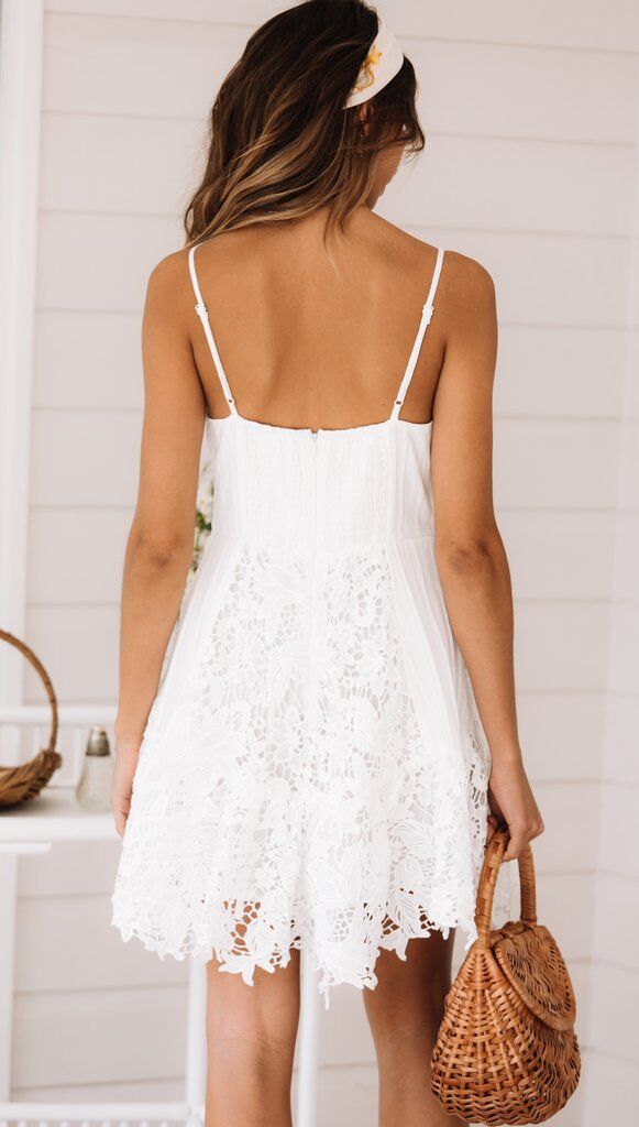 Lace V-Neck Spaghetti Strap A-Line Mini Dress - View 7