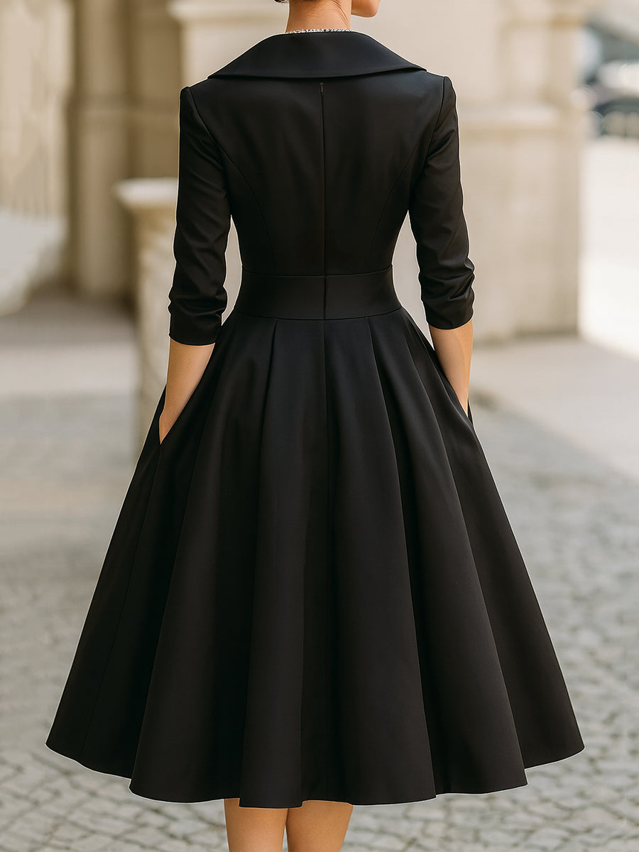 Shawl Collar Wrap Front Fit and Flare Midi Party Dress 3