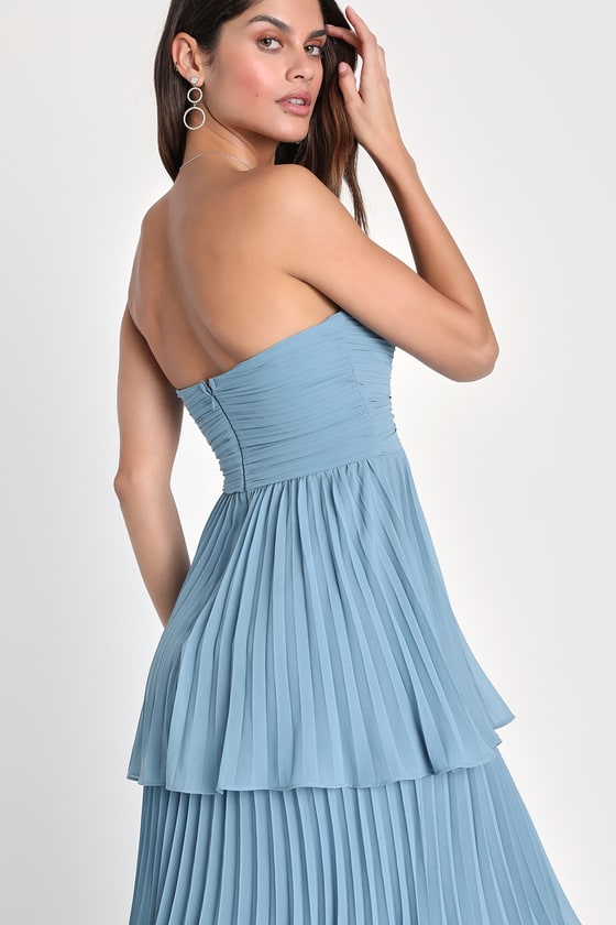 Strapless Sweetheart Ruched Pleated Tiered Maxi Gown 8