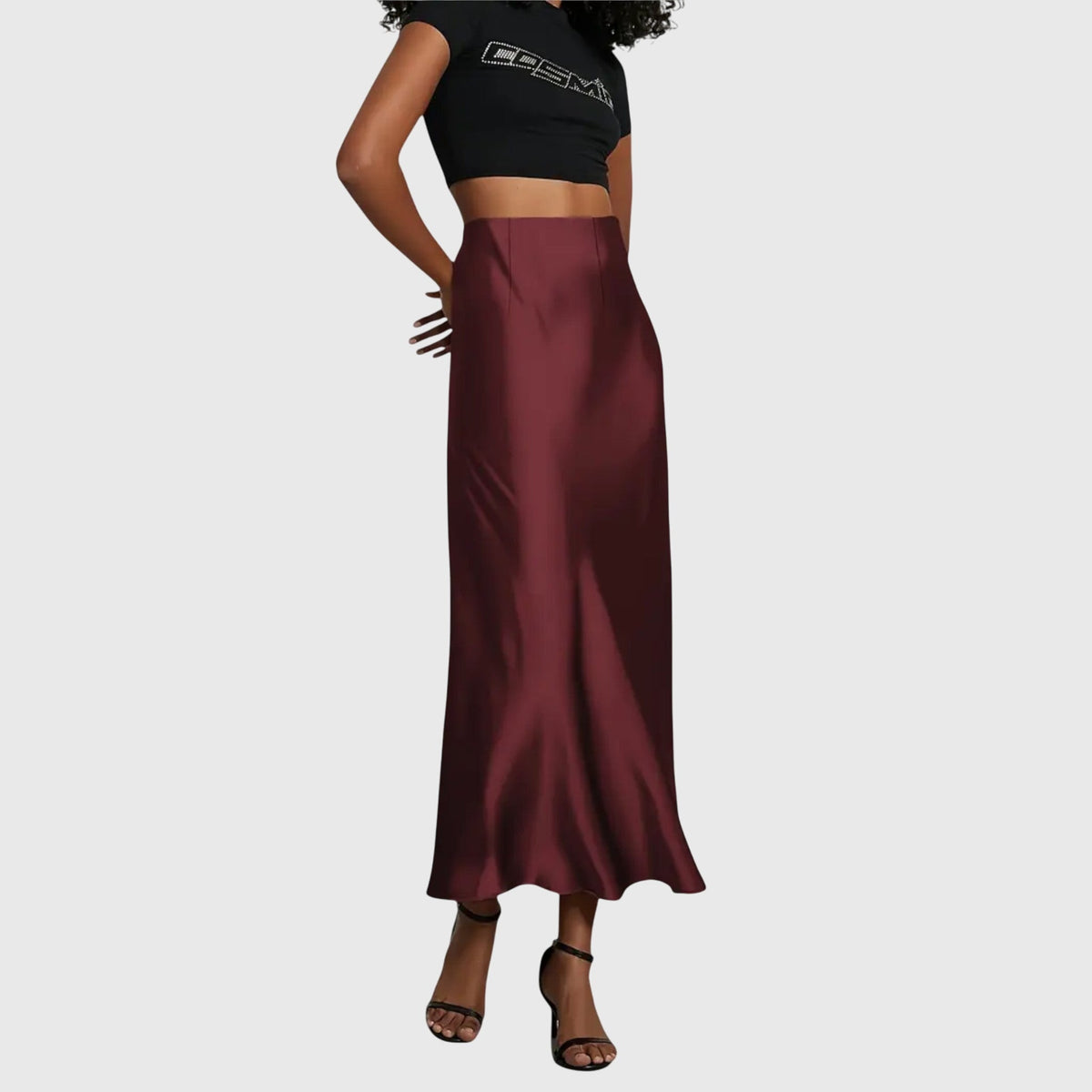 High Waist Satin Fishtail Midi Skirt 7