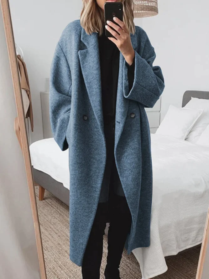 Notch Lapel Double Breasted Longline Wool Coat 5