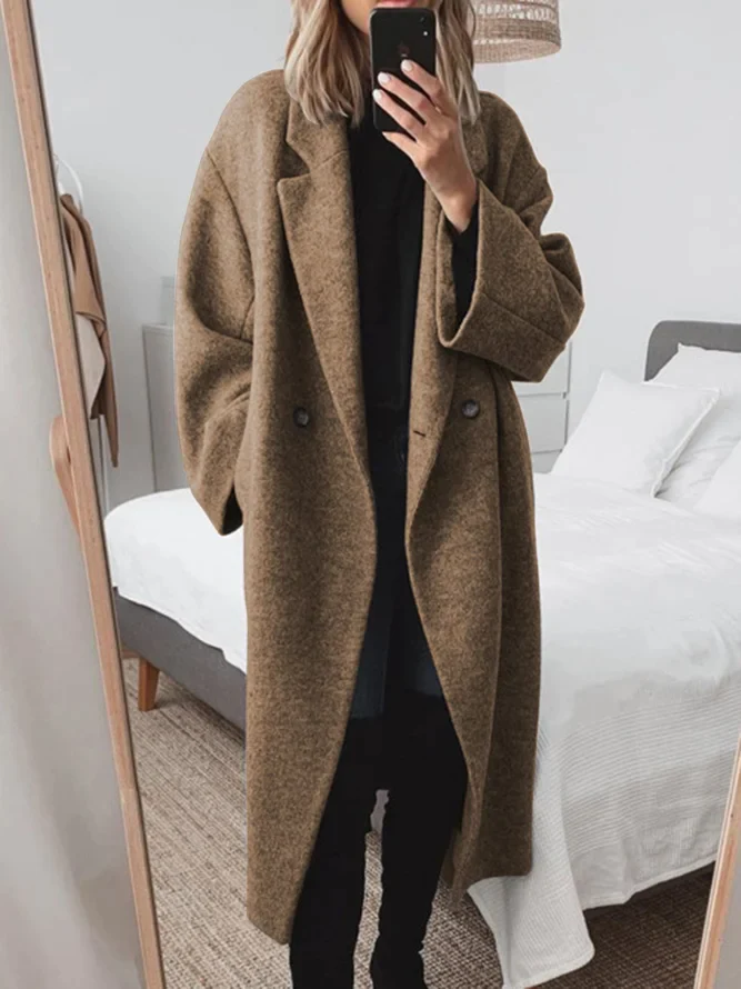 Notch Lapel Double Breasted Longline Wool Coat 4