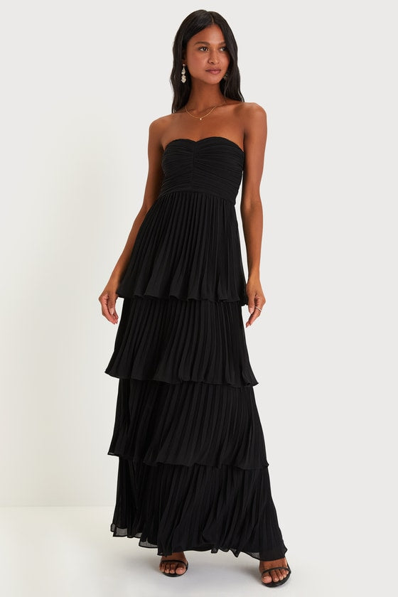 Strapless Sweetheart Ruched Pleated Tiered Maxi Gown 5