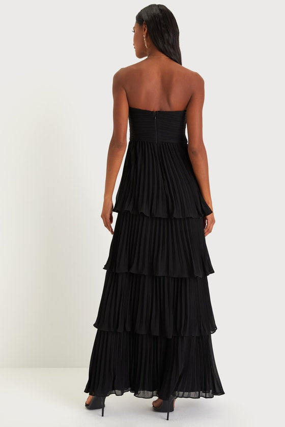 Strapless Sweetheart Ruched Pleated Tiered Maxi Gown 6