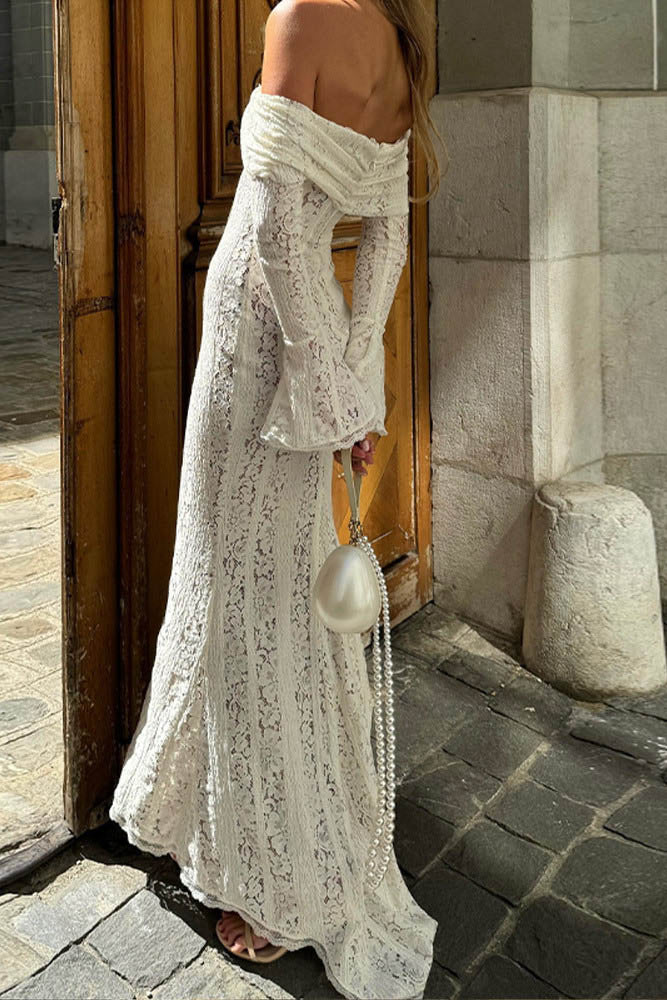 Matilde Statement Lace Wide Flared Sleeve Off Shoulder Dress - View 2