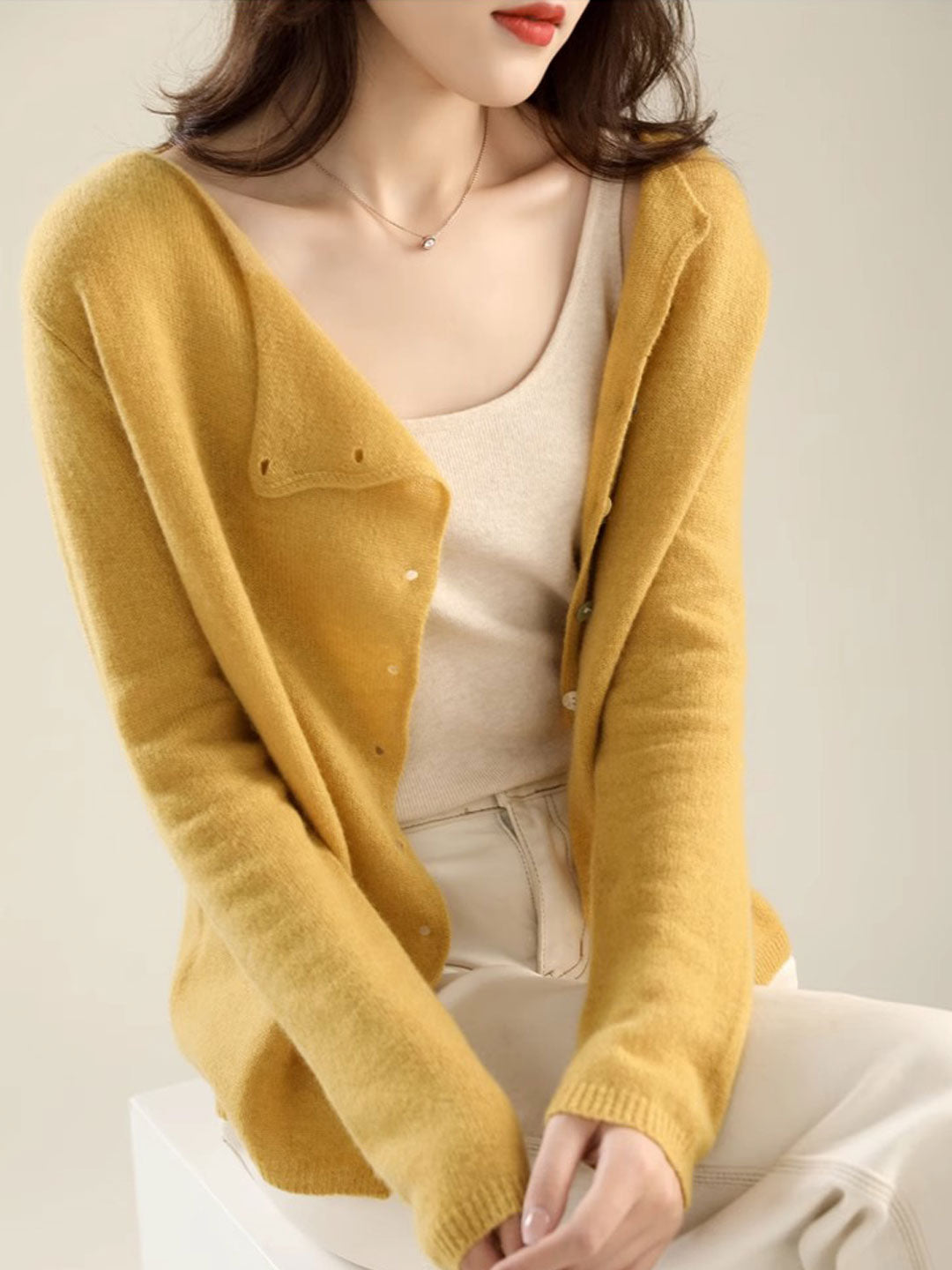 Fold Over Collar Button Front Knit Cardigan 2