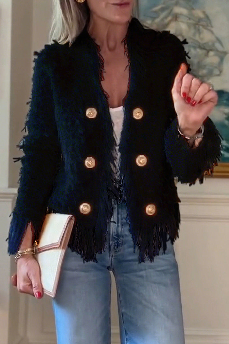 Fringe Trim Gold Button Tweed Jacket 4