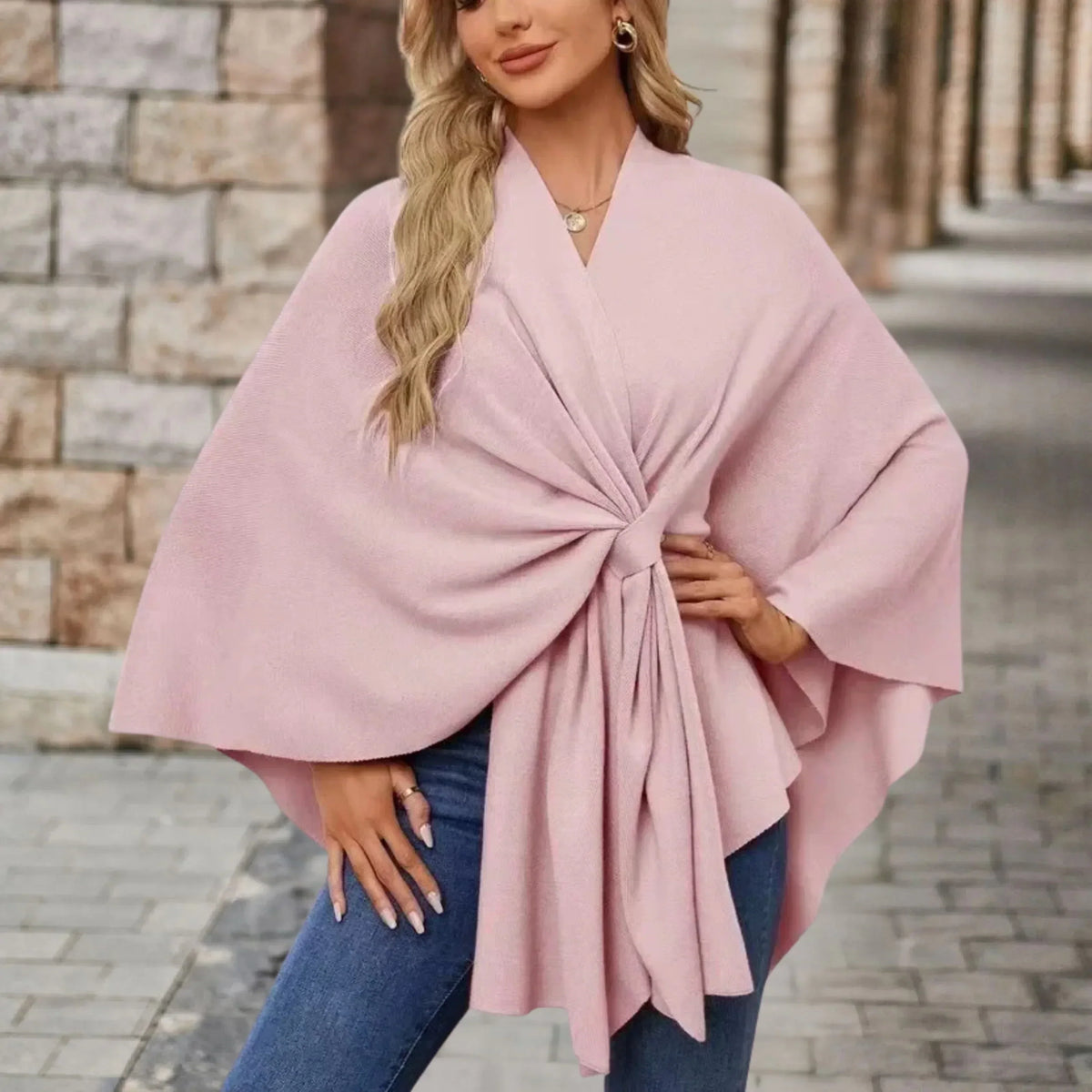Twist Front Open Draped Cape Poncho
