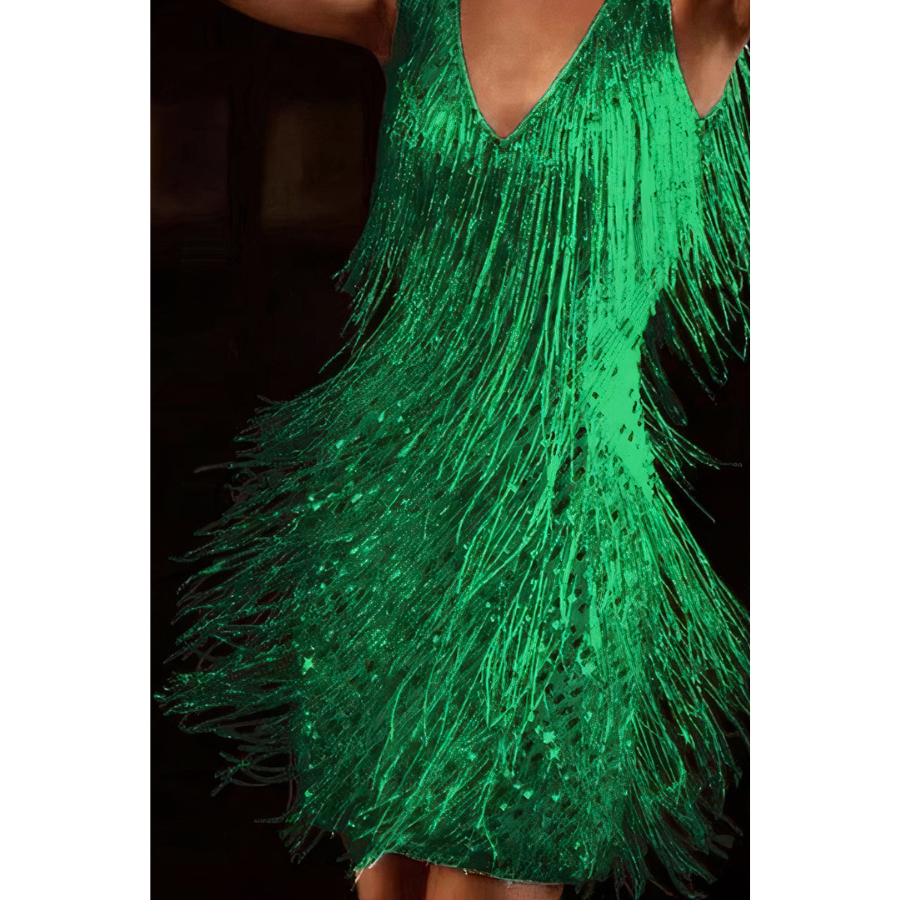 Fringe Sequin V-Neck Sleeveless Mini Party Dress - View 5