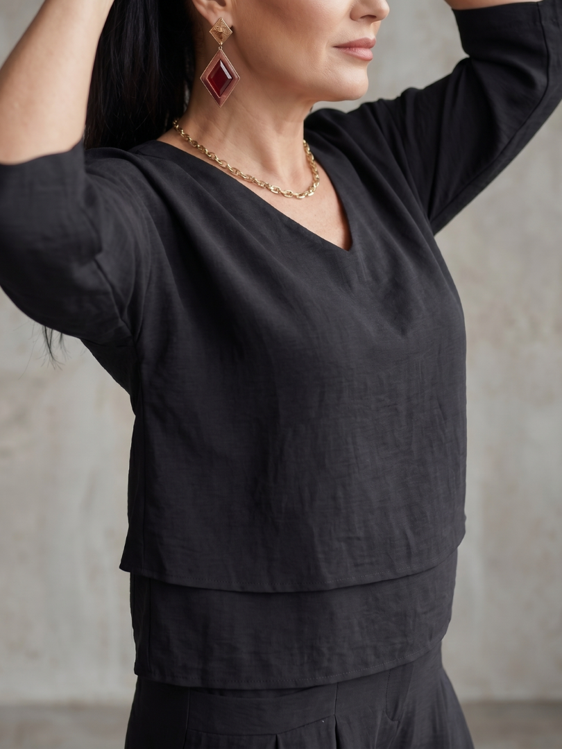V-Neck Layered Top and Wide Leg Pants Two Piece Set 8