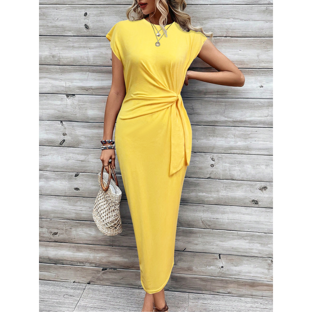 Striped Cap Sleeve Twist Front Bodycon Midi Dress 10