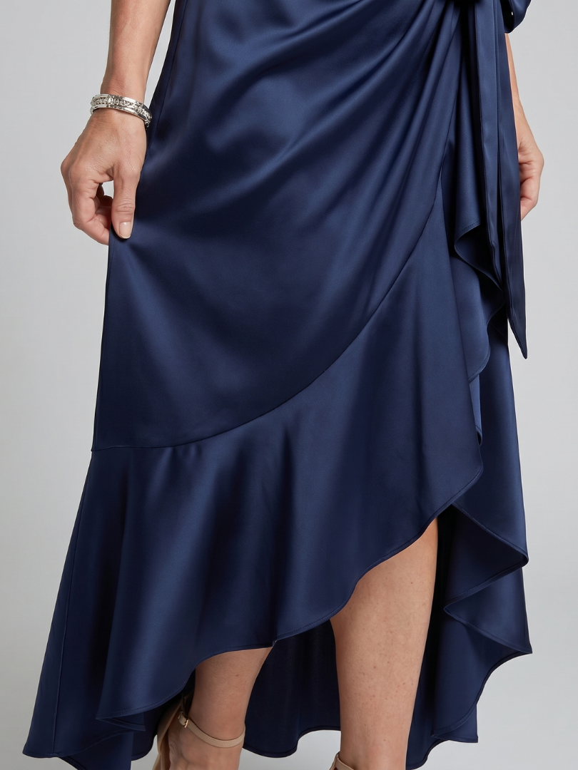 Satin Halter Neck Wrap Ruffle High Low Maxi Dress 8