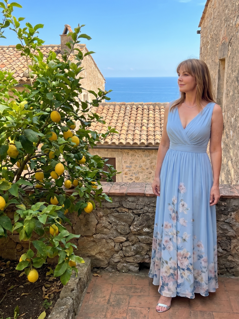 V-Neck Sleeveless Floral Hem Chiffon Maxi Dress 10