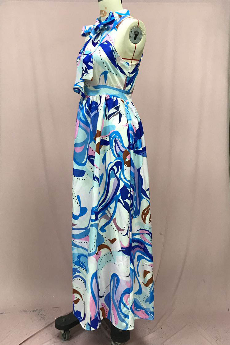 Halter Tie Neck Sleeveless Flowy Maxi Dress - View 2
