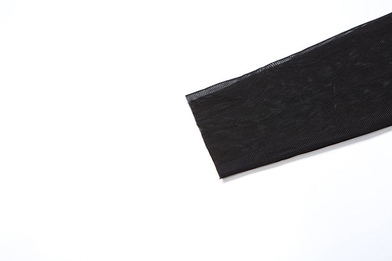 Velvet Crush Mesh Panel Mock Neck Long Sleeve Maxi Gown - View 10