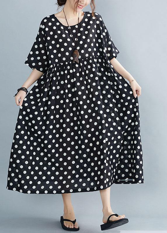 Polka Dot Empire Waist Short Sleeve Loose Maxi Dress - View 3