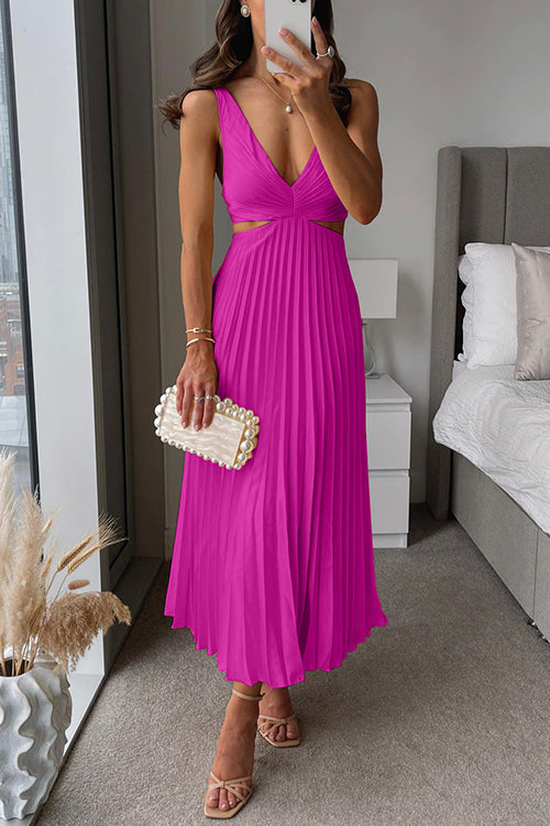 Deep V-Neck Sleeveless Cut Out Pleated Maxi Dress 7
