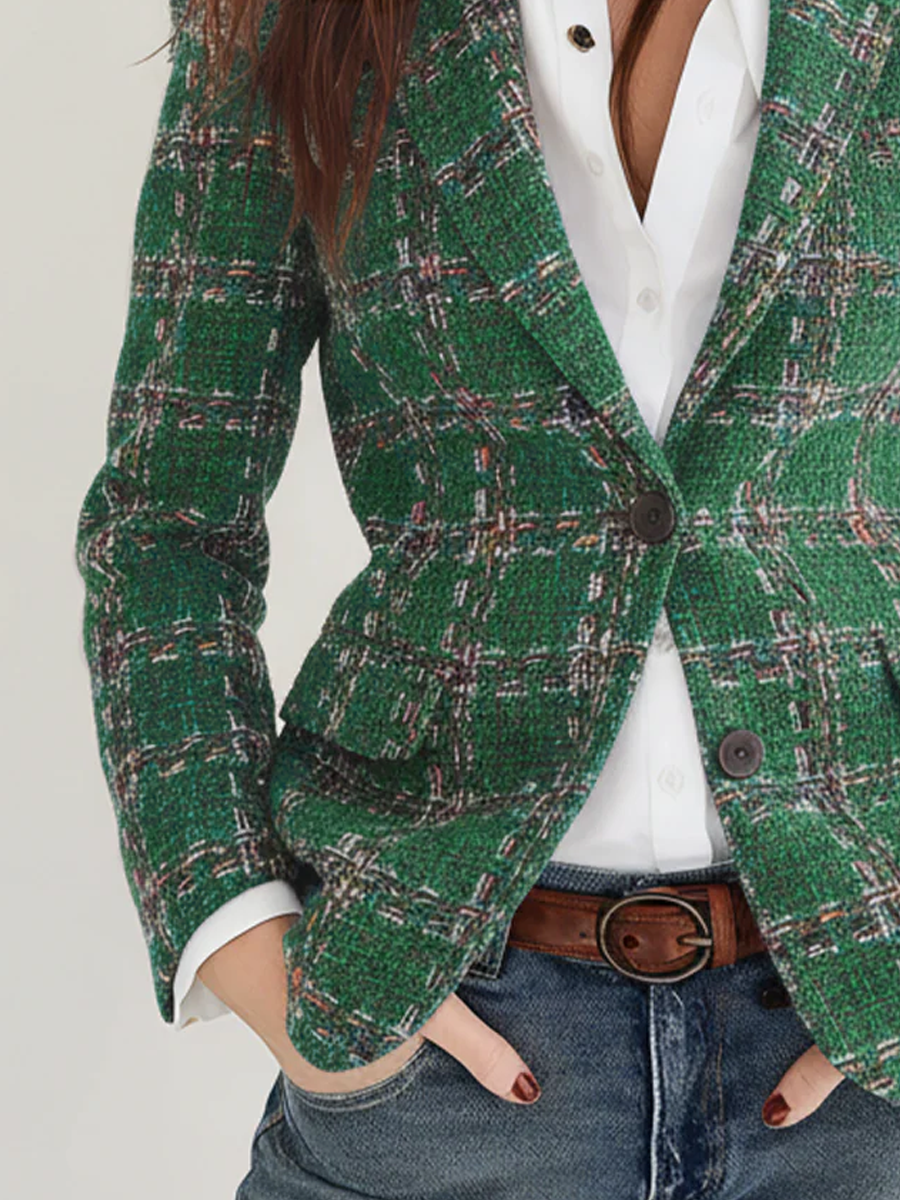 Plaid Tweed Single Button Blazer 7