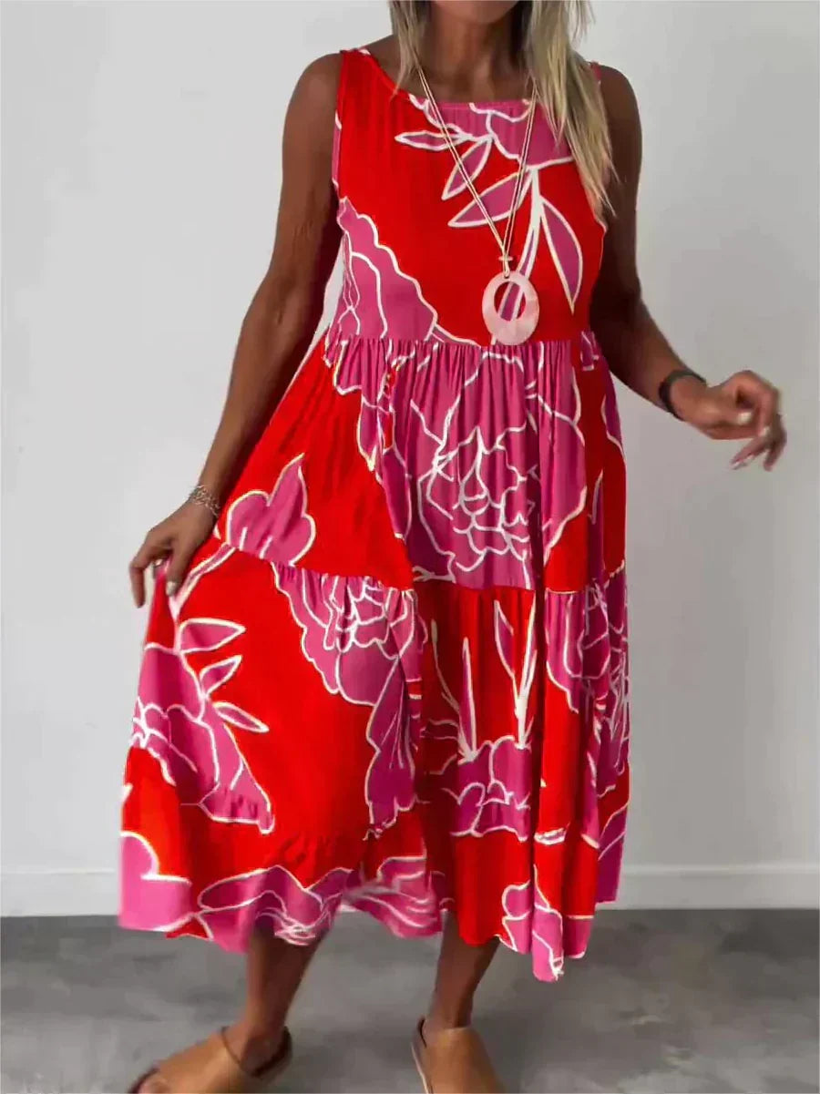 Sleeveless Round Neck Tiered Swing Midi Summer Dress - View 6