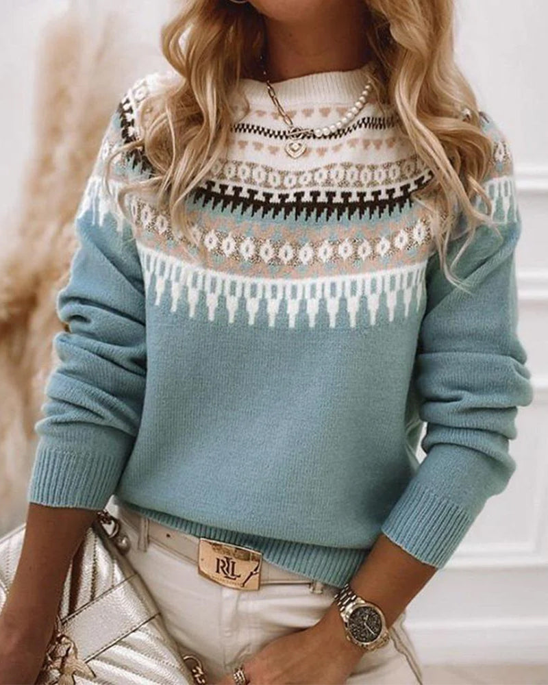 Crew Neck Long Sleeve Fair Isle Sweater