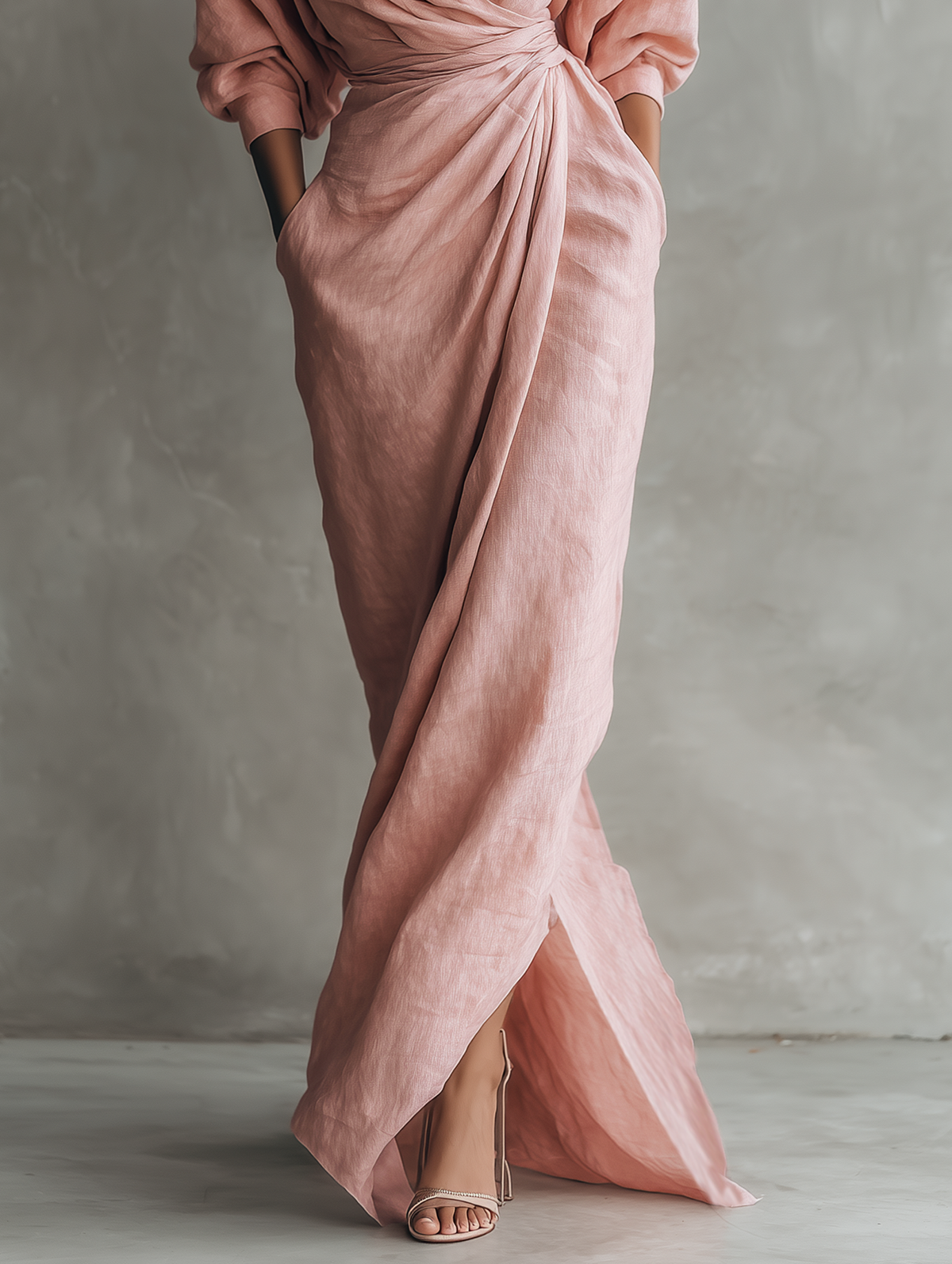 Deep V-Neck Batwing Sleeve Twist Front Draped Maxi Gown 7