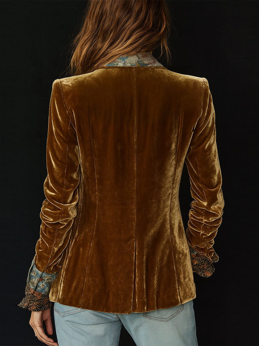 Floral Patchwork Velvet Lapel Blazer 2