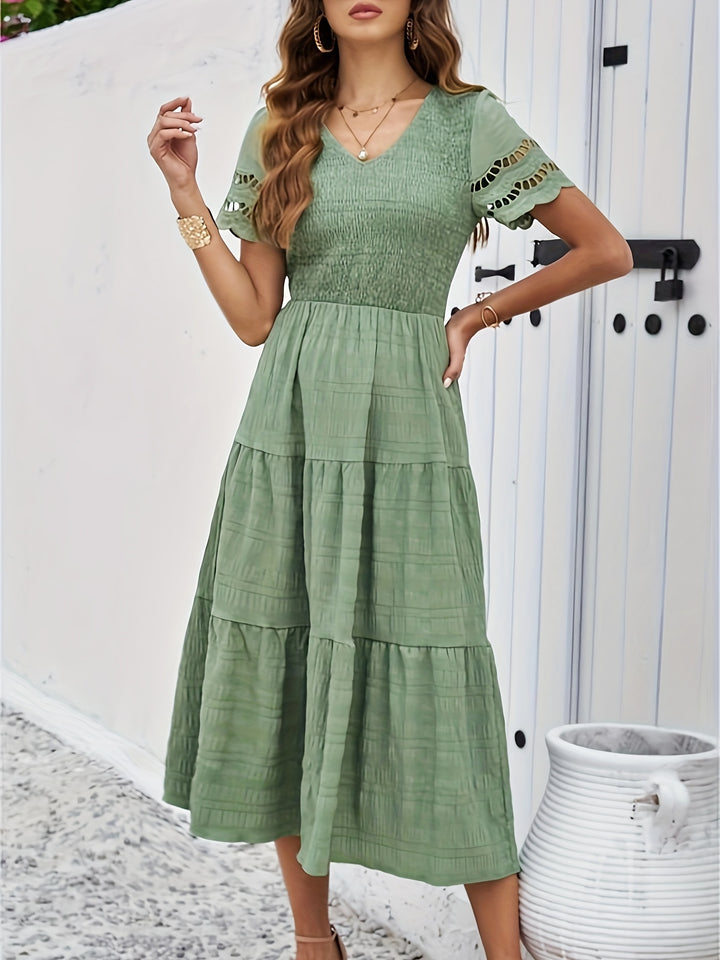 Cristina Statement a Line Short Sleeved Lace Maxi Dress - View 4